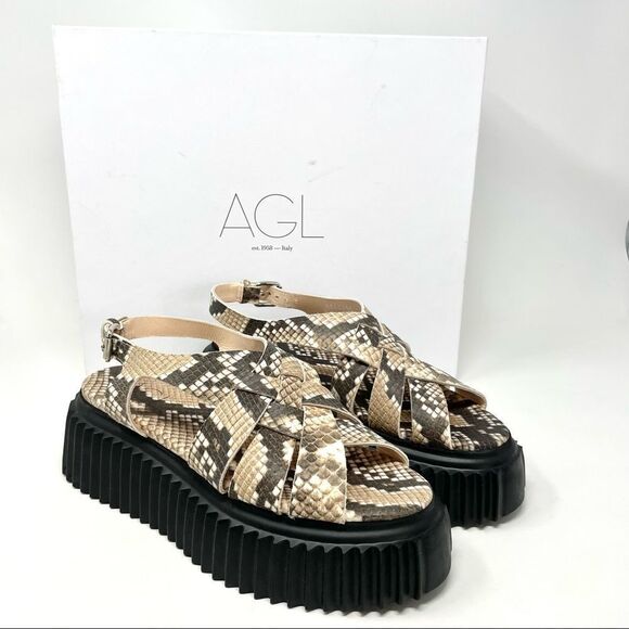 NEW AGL Violante Snakeprint Chunky Leather Platform Sandals Size 38/8🎁 - Picture 3 of 6